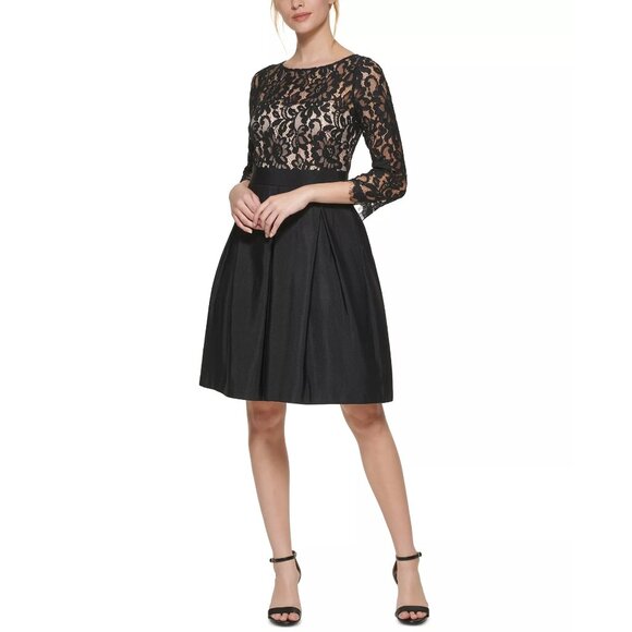 Eliza J Womens Lace Top Boat Neck Cocktail And Party Dress Black Size 6 NWT - Picture 1 of 5